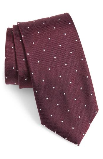 Men's The Tie Bar Dot Silk & Wool X-long Tie, Size X-long X-long - Burgundy