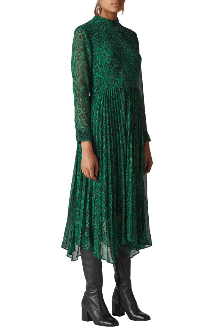 Women's Whistles Jungle Cat Pleated Dress Us / 4 Uk - Green
