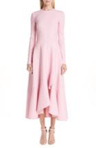 Women's Oscar De La Renta High/low Ruffle Hem Stretch Wool Midi Dress - Pink