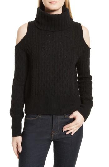 Women's Theory Cold Shoulder Cable Knit Sweater, Size - Black
