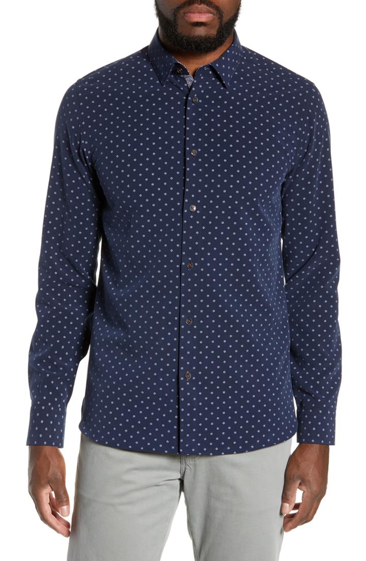Men's Ted Baker London Fyrpol Flower Print Slim Fit Sport Shirt (m) - Blue