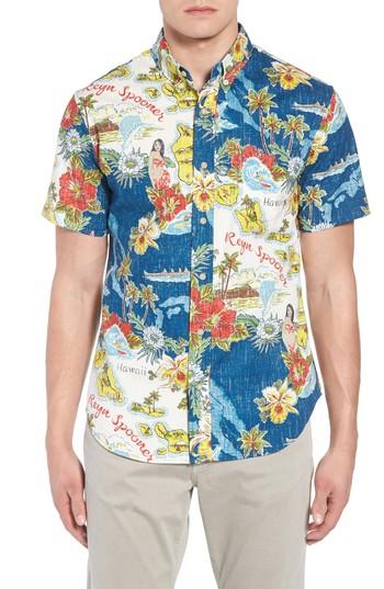 Men's Reyn Spooner Status Oceanic Tailored Fit Print Sport Shirt - Blue