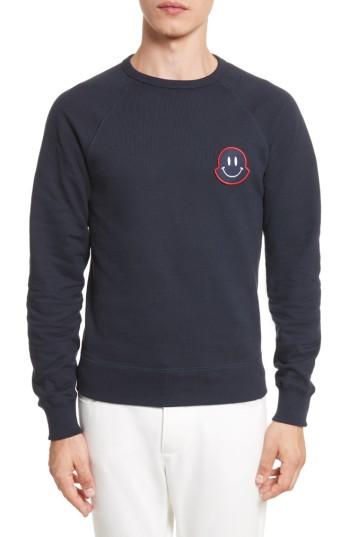 Men's Moncler Smile Logo Raglan Crewneck Sweatshirt - Blue