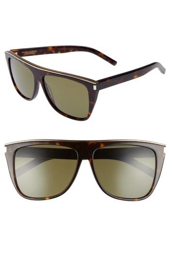 Women's Saint Laurent Combi 59mm Flat Top Sunglasses - Havana