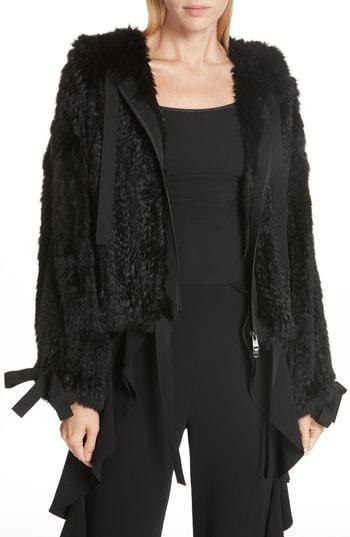 Women's Cinq A Sept Ames Genuine Rabbit Fur Jacket - Black