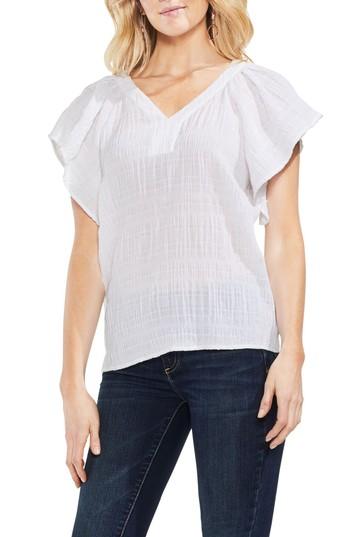 Women's Vince Camuto Flutter Sleeve Smocked Top - White