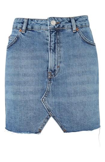 Women's Topshop Cutout Denim Miniskirt Us (fits Like 14) - Blue