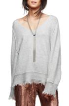 Women's Free People Irresistible Fringe Trim Sweater, Size - Grey