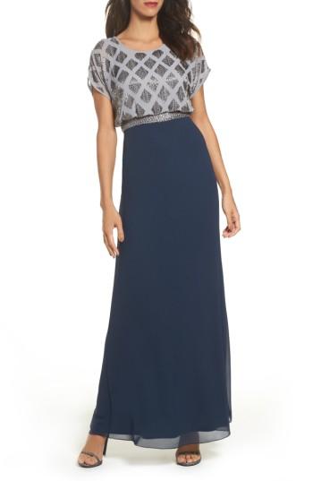 Women's Adrianna Papell Beaded Colorblock Blouson Gown - Blue