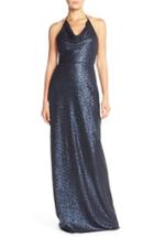 Women's Amsale 'honora' Draped Sequin Tulle Halter Gown