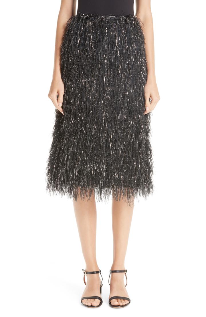 Women's Mansur Gavriel Metallic Fringe Skirt Us / 38 It - Black