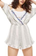 Women's Topshop Embroidered Cold Shoulder Romper - White