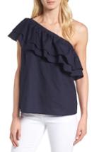 Women's Halogen One-shoulder Cotton Poplin Top - Blue