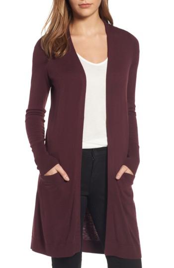 Women's Halogen Long Open Front Cardigan - Burgundy