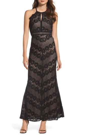 Women's Morgan & Co. Crisscross Lace Gown /4 - Black