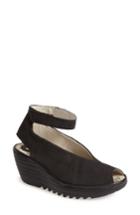Women's Fly London 'yala' Perforated Leather Sandal -10.5us / 41eu - Black