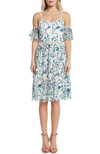 Women's Willow & Clay Embroidered Cold Shoulder Dress, Size - Blue/green
