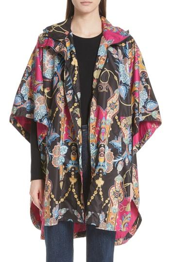 Women's Etro Tassel Print Hooded Poncho Jacket Us / 40 It - Black