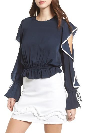Women's The Fifth Label Juliette Cold Shoulder Ruffle Top, Size - Blue