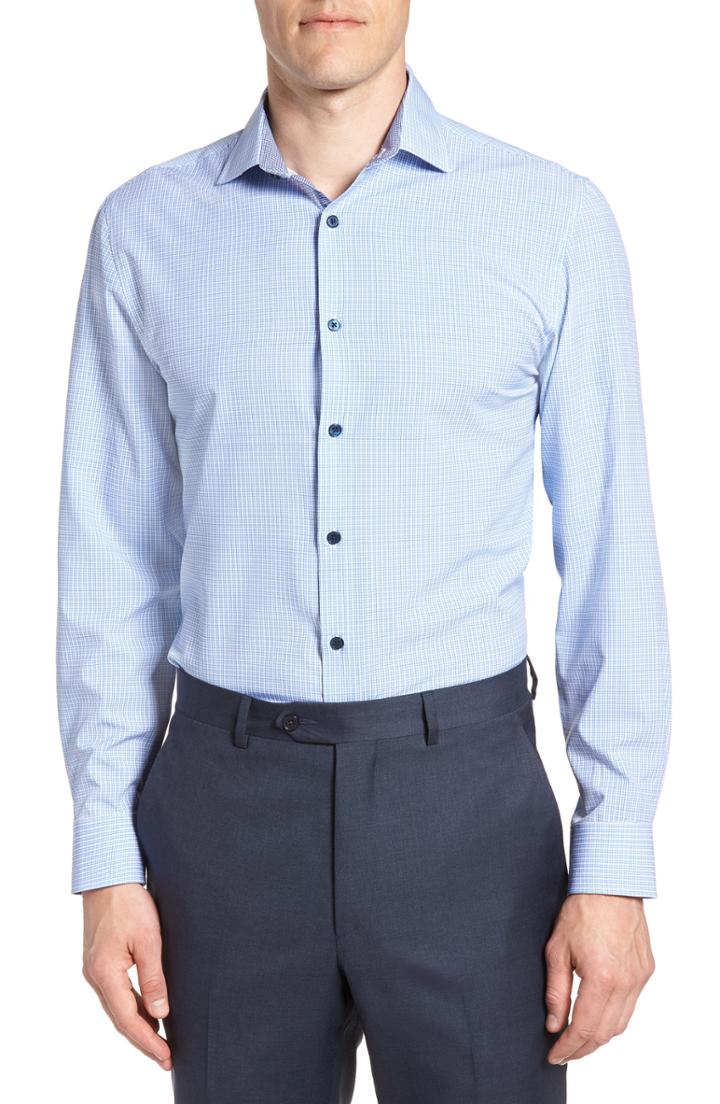Men's W.r.k Trim Fit Check 4-way Stretch Dress Shirt .5 - Blue