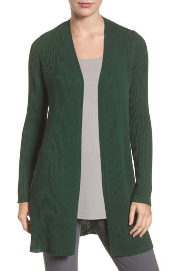 Women's Eileen Fisher Long Wool Cardigan, Size - Green