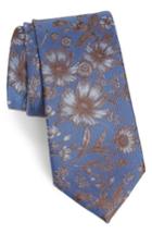 Men's Calibrate Fletcher Floral Print Silk & Cotton Tie, Size - Blue