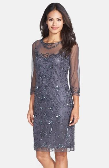 Women's Pisarro Nights Beaded Mesh Sheath Dress - Grey