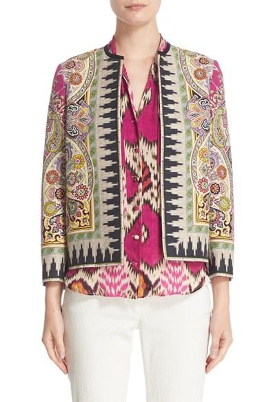 Women's Etro Ikat Paisley Print Open Front Jacket