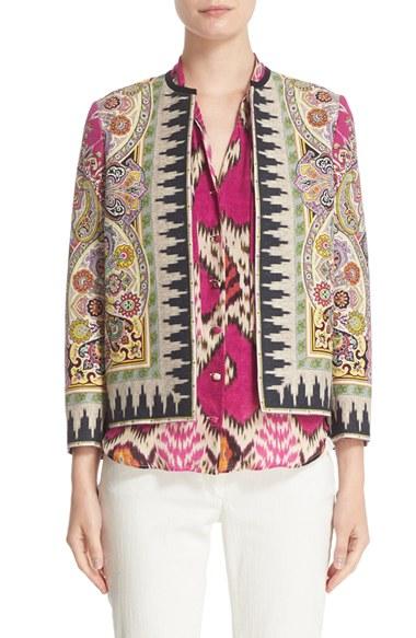 Women's Etro Ikat Paisley Print Open Front Jacket