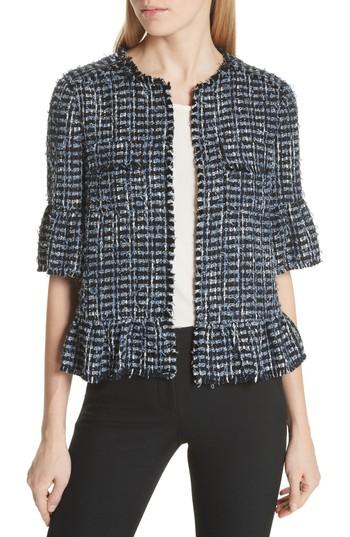 Women's Kate Spade New York Flounced Sleeve Tweed Jacket, Size - Blue