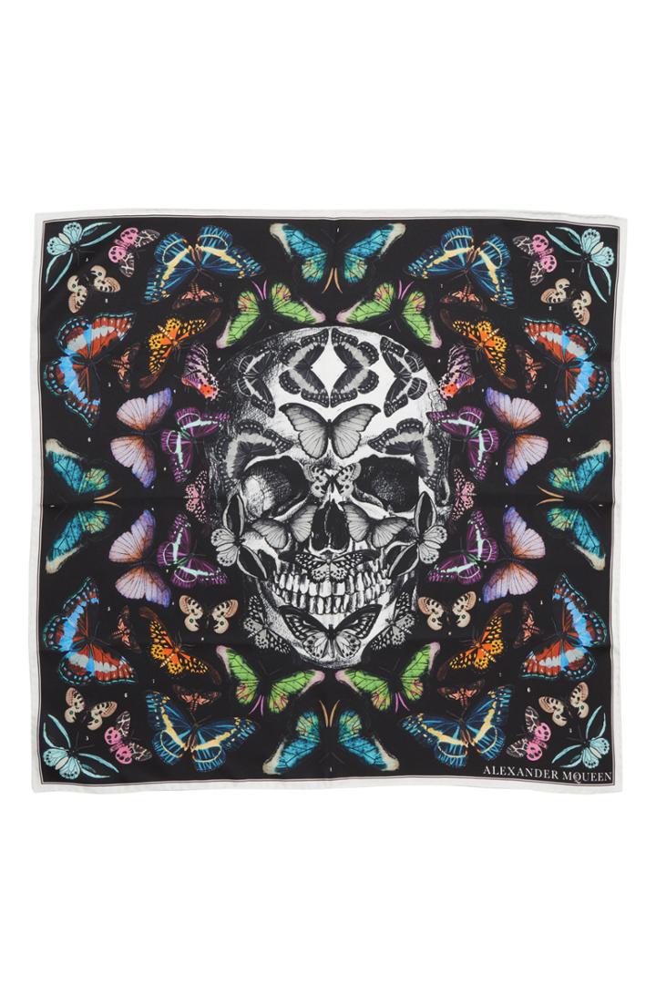 Women's Alexander Mcqueen Skull & Rainbow Butterflies Print Silk Bandana