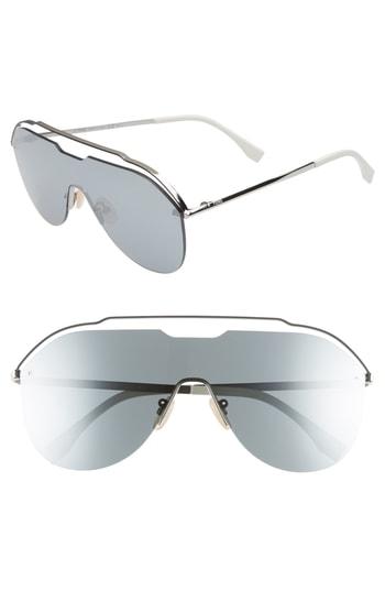 Men's Fendi 137mm Shield Aviator Sunglasses - Ruthenium