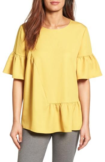 Petite Women's Halogen Ruffle Sleeve Top P - Yellow