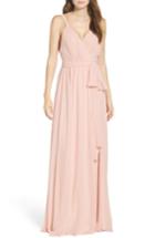 Women's Ceremony By Joanna August Knot Strap Chiffon Wrap Gown, Size - Pink