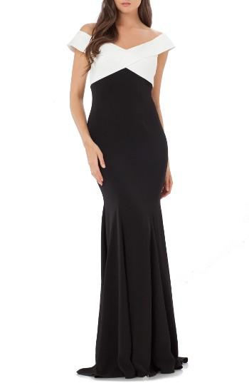 Women's Carmen Marc Valvo Infusion Portrait Collar Mermaid Gown