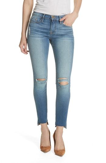 Women's Frame Le Skinny De Jeanne Ripped Step Hem Jeans - Blue