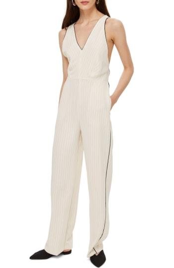 Women's Topshop Pinstripe Jumpsuit Us (fits Like 0) - Ivory