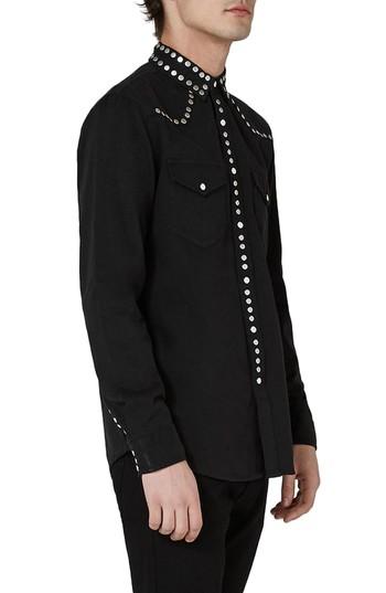 Women's Topman Muscle Fit Studded Western Shirt - Black