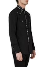 Women's Topman Muscle Fit Studded Western Shirt - Black