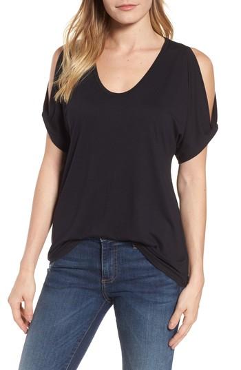 Women's Caslon Off-duty Twist Detail Cold Shoulder Top - Black
