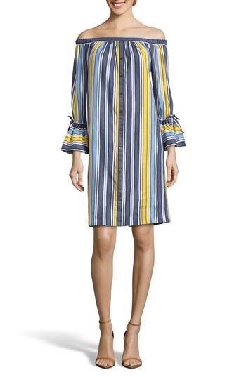 Women's Eci Stripe Off The Shoulder Shirtdress - Blue