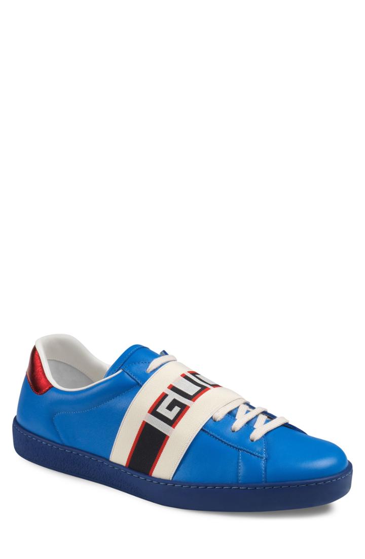 Men's Gucci New Ace Stripe Leather Sneaker Us / 7uk - Blue