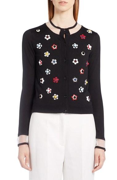 Women's Fendi Studded Floral Cashmere & Silk Cardigan