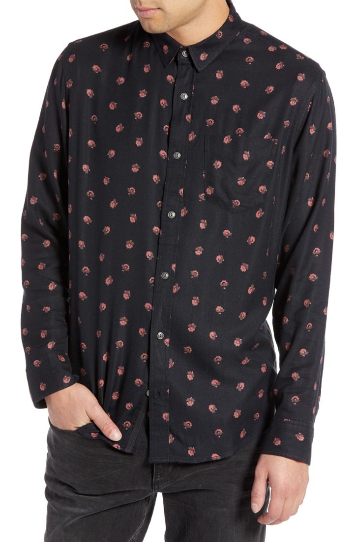 Men's Treasure & Bond Regular Fit Floral Print Sport Shirt - Black