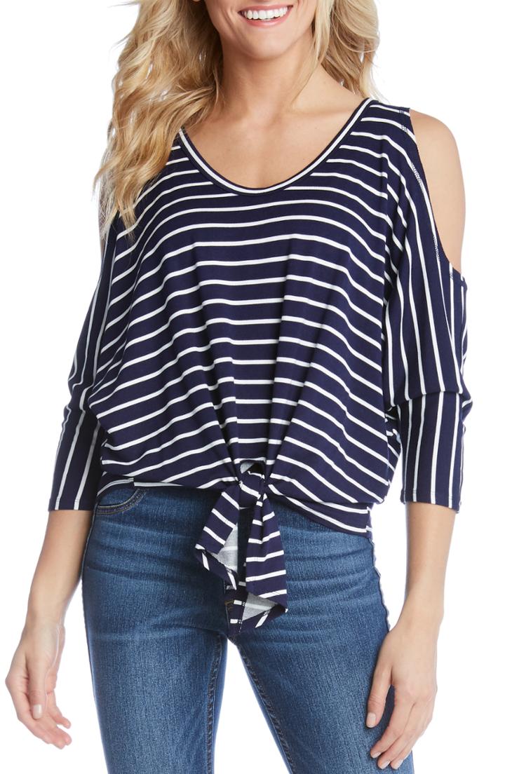 Women's Karen Kane Stripe Cold Shoulder Tie Front Top - Blue