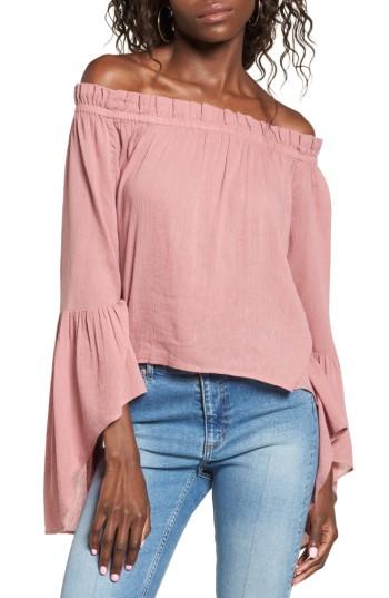 Women's Sun & Shadow Bell Sleeve Off The Shoulder Blouse, Size - Pink