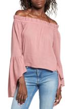 Women's Sun & Shadow Bell Sleeve Off The Shoulder Blouse, Size - Pink