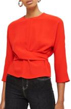 Women's Topshop Wrap Waist Top Us (fits Like 0) - Red
