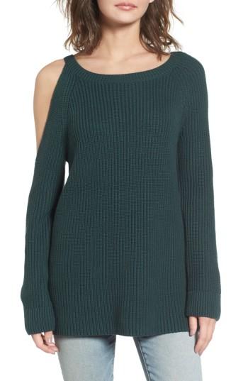 Women's Treasure & Bond Asymmetrical Cold Shoulder Sweater - Green
