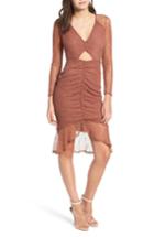 Women's 4si3nna Ruched Front Cutout Lace Dress - Brown